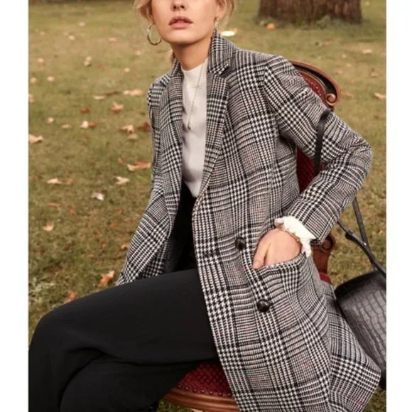 Sezane Jackets Coats Sezane Johnson Coat In Black Ecru Tiles